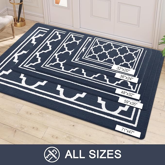 Buganda Large Indoor Door Mat, Dirt-Resistant and Absorbent Doormat, Anti-Slip, Low Profile Floor Mats for Inside Entryway, Front, and Back Door Entrance (71x47 Inches, Navy Blue)
