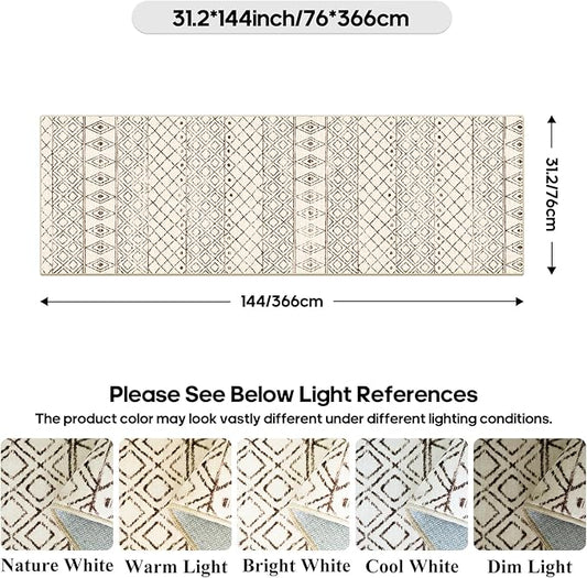 2'6"x12' Hallway Runner Rug Moroccan - Machine Washable Runner Rugs Low Pile Rug with Rubber Backing Soft Long Floor Mat Non Slip Vintage Indoor Carpet for Bedroom Entryway 2'6"x12' Geo Beige
