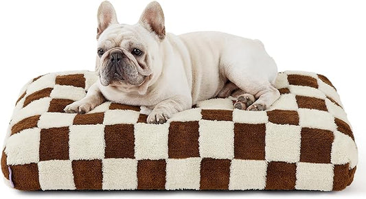 LE SURE Dog Beds Medium Size-Thick Shredded Chopped Foam Pet Bed as Gift for Indoor with Removable Cover, Cute Modern Fuzzy Plush & Anti Slip Bottom, Brown