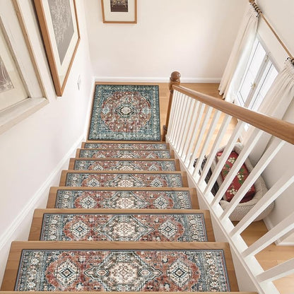 OJIA Non-Slip Stair Treads Matching Mat for Wooden Steps, Square Rubber Backing Anti-Slip Stair Carpet Landing Mat Stair Rugs 31x31 inch Carpet for Stairs, Red