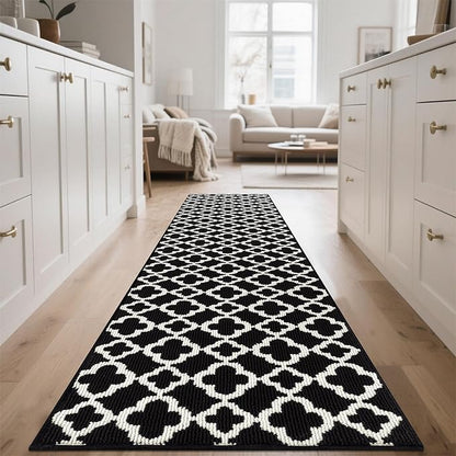 U'Artlines Long Runner Rug for Hallway 2×10feet Non Slip Kitchen Floor Carpet Runners Black and White Geometric Pattern Machine Washable Area Rug for Entryway Bathroom