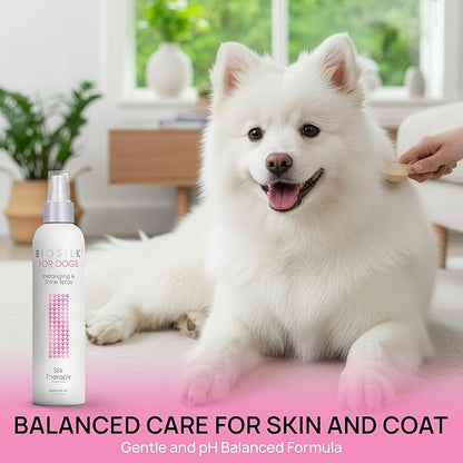 BioSilk for Dogs Detangling Spray with Shine Support, Lightweight Leave In Grooming Mist that Helps Smooth Coats, Detangle, and Add Shine Without Buildup, 8 Fl Oz