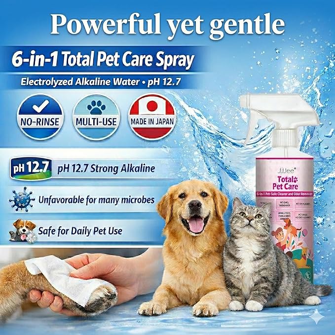 Pet Cleaner & Deodorizer for Dogs & Cats | No-Rinse Electrolyzed Water Formula | Safe for Paws, Coat, Hot Spots & Pet Messes | Fragrance-Free, No Harsh Chemicals | Made in Japan
