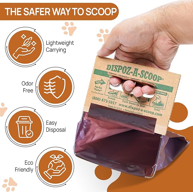 Dispoz-A-Scoop® 500 Pack"Scoop-Seal-Dispose” Dog Pooper Scooper with Bag Attachment, No-Touch Pooper Scoopers Solution, Portable Pooper Scooper for Dogs Large and Small, Dog Poop Scooper for Yard Walk