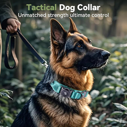 2026 Upgrade Waterproof AirTag Dog Collar, Military Tactical Dog Collar with AirTag Holder, Comfortable Control Handle and Metal Buckle, GPS Dog Collar Holder for Medium to Large Dogs (Blue,L)