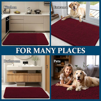 OLANLY Dog Door Mat for Muddy Paws 47x20, Absorbs Moisture and Dirt, Absorbent Non-Slip Washable Doormat, Quick Dry Chenille Mud Mat for Dogs, Entry Indoor Entryway Carpet for Inside Floor, Burgundy