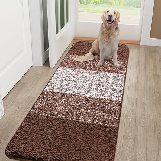 Smiry Dog Door Mat for Muddy Paws, Absorbs Moisture and Dirt, Low-Profile Entryway Mat with Non-Slip Backing, Entry Indoor Outdoor Doormat for Inside Floor (70x24 Inches, Brown, Striped)
