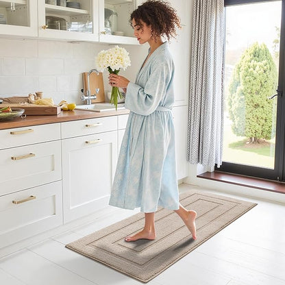 GRANNY SAYS Kitchen Mats for Floor Resist Dirt Kitchen Rugs Non Slip Washable, Long Rug Runner for Sink Laundry Thick Durable Polypropylene Comfort Standing, 47" x 20", Khaki