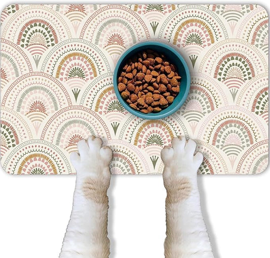 Dog Food Mat for Pet Cat Food Mat, Boho Absorbent Quick Dry Dog Bowl Mats for Food and Water, Non-Slip Cat Pet Feeding Mats for Floor Placemats 12"x20"