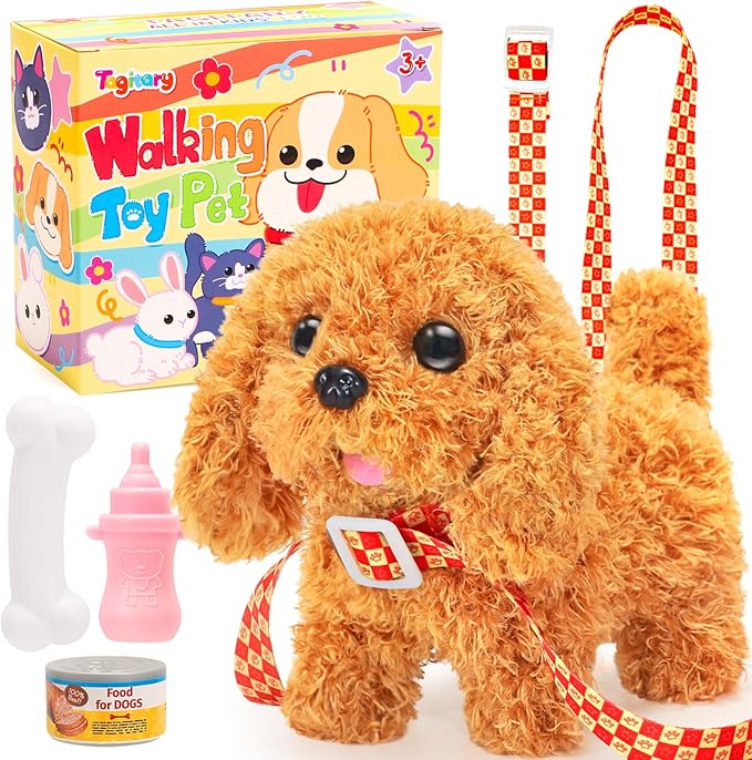 Tagitary Plush Toys Puppy Electronic Toy Dogs That Walk and Bark,Tail Wagging Fake Dog Interactive Dog Toy for Kids with Leash,Easter Christmas Birthday Gift for Toddlers Kids