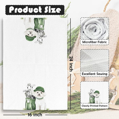 Golf Dog Kitchen Towels - Maltese Dish Towels, Sports Gifts, Pet Golf Club Decorative Absorbent Dishcloths Hand Towels for Kitchen Gym Spa Decor 16x24 Inches
