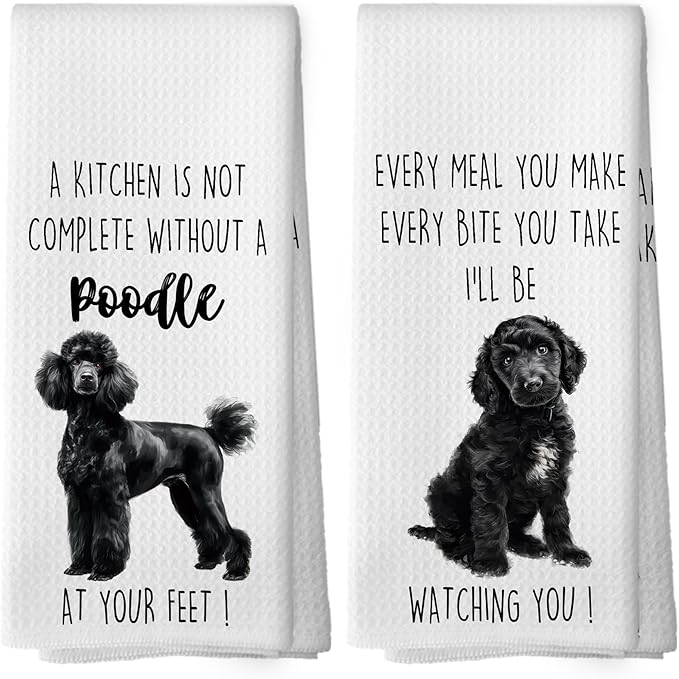 Poodle Dog Kitchen Towels Set of 2, Funny Dog Kitchen Decor, Dogs Gifts for Women Men Hand Towel, Pet Owner Gift Decorative Tea Towels Dish Towel 16x24 Inch