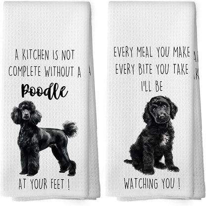 Poodle Dog Kitchen Towels Set of 2, Funny Dog Kitchen Decor, Dogs Gifts for Women Men Hand Towel, Pet Owner Gift Decorative Tea Towels Dish Towel 16x24 Inch