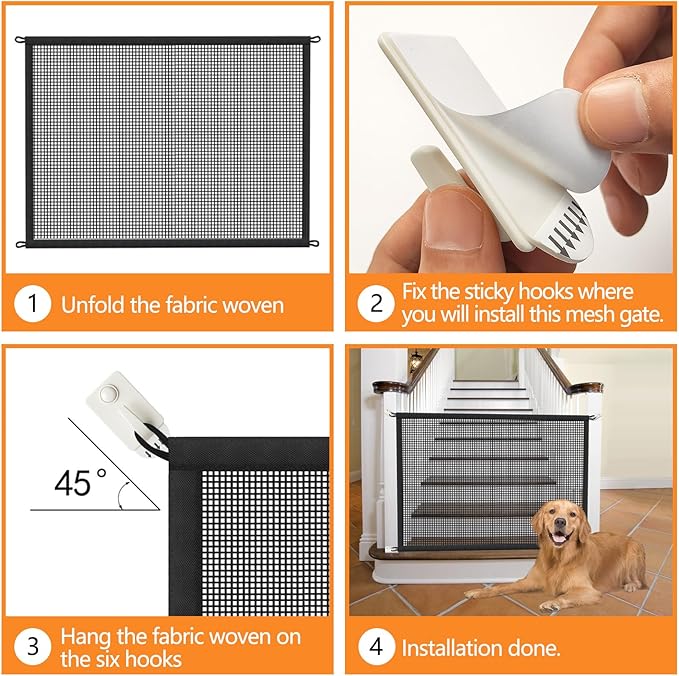 Dog Gate for Stairs Pet Gates for The House: Dogs Screen Mesh Gate for Doorways Stairways Indoor 29 inch Tall, 50 inch Wide Fits 44-47 inch Openings