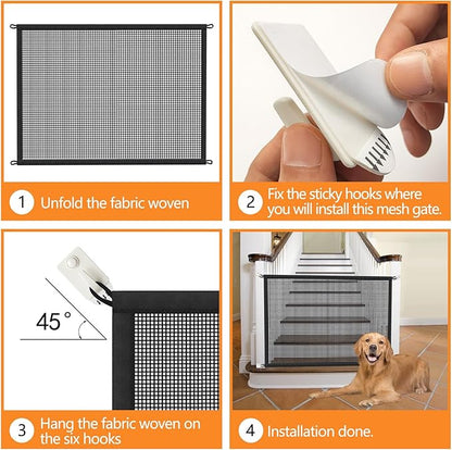 Dog Gate for Stairs Pet Gates for The House: Dogs Screen Mesh Gate for Doorways Stairways Indoor 29 inch Tall, 50 inch Wide Fits 44-47 inch Openings