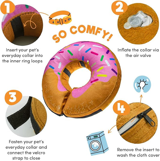 BENCMATE Inflatable Dog Cone Collar Alternative, Soft Dog Cone for Small Medium Large Dogs and Cats, Neck Recovery ECollar Donut Collar After Surgery (XLarge, Donut-Strawberry)