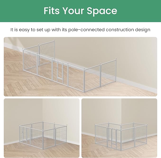 HealSmart Dog Playpen Indoor, Puppy Playpen Indoor Outdoor for Yard, Camping, RV, 24" Height 16 Panels Heavy Duty Dog Pen for Puppies/Small Dogs, White