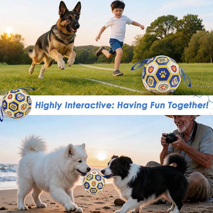 Vivifying Dog World Cup Soccer Ball Toy, 8 Inch Floatable Interactive Dog Toy for Large and Extra Large Dogs, Durable PU Enrichment Ball with Nylon Straps for Outdoor Fetch, Training & Playing