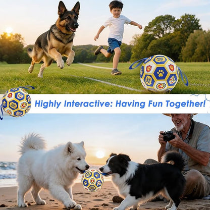 Vivifying Dog World Cup Soccer Ball Toy, 8 Inch Floatable Interactive Dog Toy for Large and Extra Large Dogs, Durable PU Enrichment Ball with Nylon Straps for Outdoor Fetch, Training & Playing