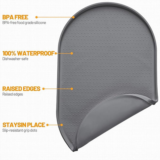 Hubulk 100% Waterproof Silicone Pet Feeding Mat with Raised Edge for Food and Water, Dog Bowl Mats, Cat Bowls Placemat with High Lip Protects Floor for Cats and Dogs (Gray, 19" L x 12" W)
