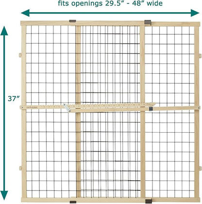 MYPET North States Extra Tall & Wide Wire Mesh Dog Gate: 29.5-48" Wide, 37" Tall, Natural Finish, Made in USA