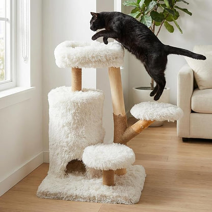 35" Multi-Level Cat Tree with Durable Sisal-Wrapped Posts, Dual Enclosed Condos, Cushioned Perches, and Removable Plush Cover,White