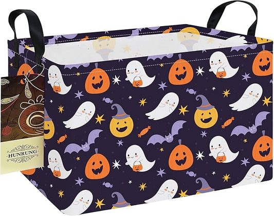 HUNRUNG Rectangle Storage Basket Cute Canvas Organizer Bin for Pet/Children Toys, Books, Clothes Perfect for Rooms/Playroom(REC-Pumpkin Kid)