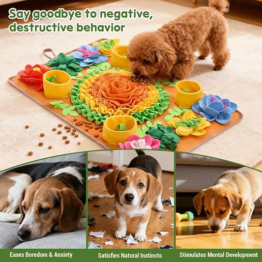 Avont Snuffle Mat for Dogs, Sniff Activity Interactive Sniffing Feeding Puzzle Slow Feeder for Puppies Cats Pets, Stress Relief Foraging Skills Brain Stimulation Enrichment -Floral