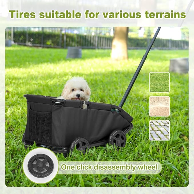 Mini Dog Strollers for Mini Pets, Foldable Multifunctional Shopping Carts with Extendable Pull Handle, Doggie Wagon Built-in Cushion and Safety Rope with Storage Bag (Black)