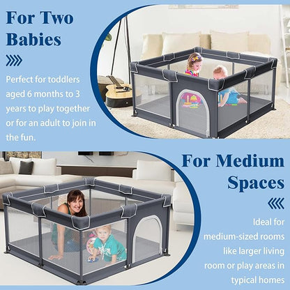 Baby Playpen 50"x50", Sturdy Safety Baby Fence Play Area with Soft Breathable Mesh, Anti-Slip Base, Play Pen for Toddlers 1-3
