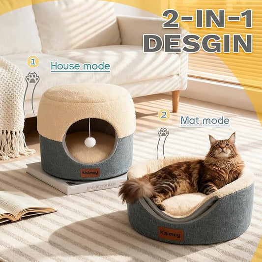 2 Pack Cat Bed for Indoor Cats - Foldable Cat House & Lounge for Kittens and Small Pets with Reversible Cushioned Pillow, Calming Anti-Anxiety Pet House, Soft Plush & Anti-Slip, Set of 2* 15.7 Inch