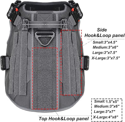 ICEFANG Tactical Dog Harness, Large Size,2X Metal Buckle,Working Dog MOLLE Vest with Handle,No Pulling Front Leash Clip,Hook and Loop Panel (Grey,L (Pack of 1))