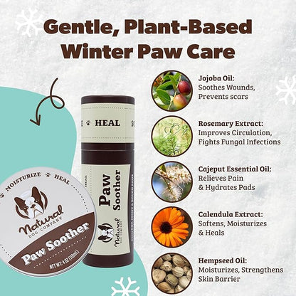 Natural Dog Company Paw Soother Balm & Wax - Dog Paw Balm & Moisturizer for Dry, Cracked Paw Pads, Helps Moisturize & Condition Winter-Worn Paws, Coconut Oil & Calendula, Daily Paws Care, 4 oz Tin