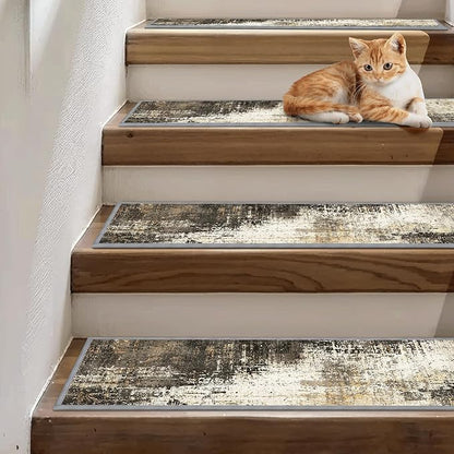 Carpet Stair Treads Non Slip 15PCS, 8" X 30" Edging Stair Runner for Wooden Steps Indoor, Resistant Stair Rugs with Reusable TPE Adhesive Backing, Residue Mat for Elders, Pets, Chestnut/Smoke