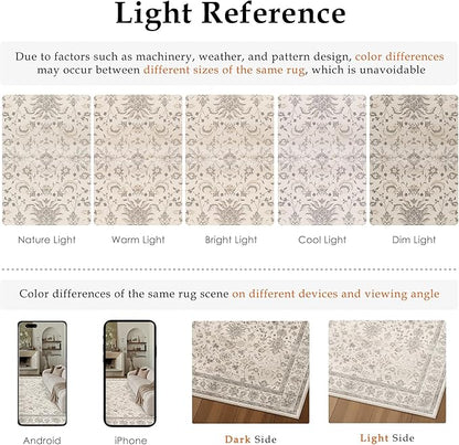 2x6 Runner Rug Beige Washable Hallway Vintage Carpet Kitchen Small Long Non Slip Stain Soft Resistant Low Pile Thin Boho Accent Indoor Throw Rug for Bedroom Laundry Living Room