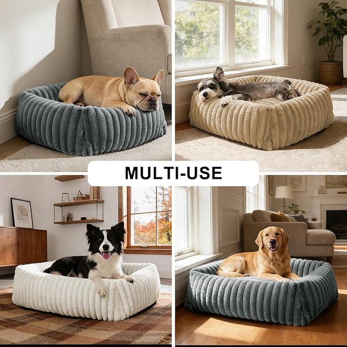 FURTIME Dog Beds Large Sized Dog, Washable Orthopedic Pet Bed with Removable Cover, Rectangle Soft Calming Sleeping Puppy Bed Durable Pet Cuddler with Anti-Slip Bottom, Grey, XL(42"x20"x8")