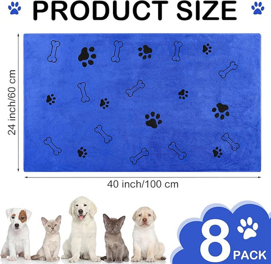 Chumia 8 Pcs Dog Towels for Drying Dogs Cats Pet Towels Bulk Puppy Microfiber Quick Drying Paw Bath Bathing Supplies Absorbent for Medium Pets(Dark Blue,40 x 24 Inch)