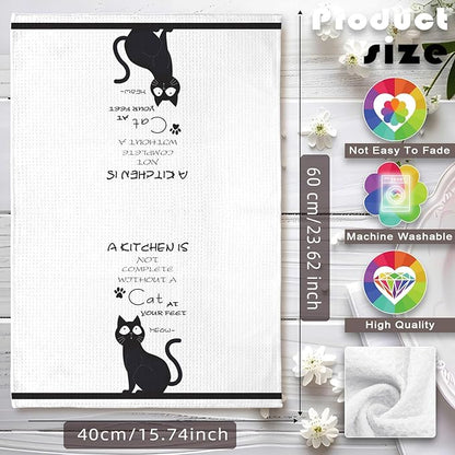 Cat Kitchen Towels - Quick-Dry 'Essential Kitchen Companion' Hand Cloth, Decorative Hand Towel Featuring Upward-Looking Black Feline Art for Pet Moms & Devotees | Home Accent & Crazy Cat Lady Gifts