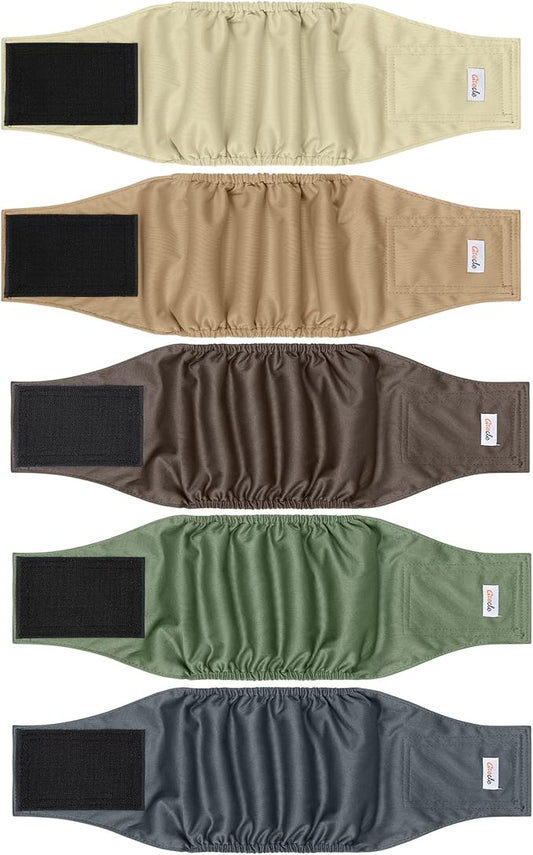 5 Pack Dog Diapers Male Reusable, Premium Belly Bands for Dogs, High Absorbing Male Dog Pee Wraps for Doggie in Incontinence or Excitable Urination Gray,Green,Brown XL