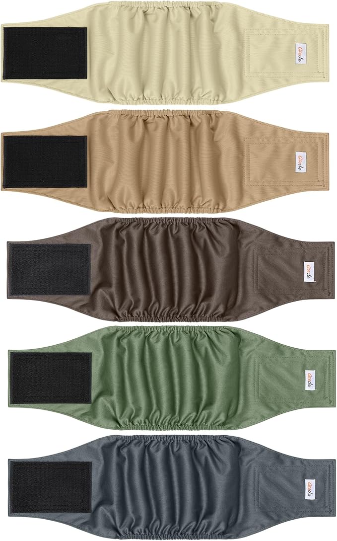 5 Pack Dog Diapers Male Reusable, Premium Belly Bands for Dogs, High Absorbing Male Dog Pee Wraps for Doggie in Incontinence or Excitable Urination Gray,Green,Brown XS