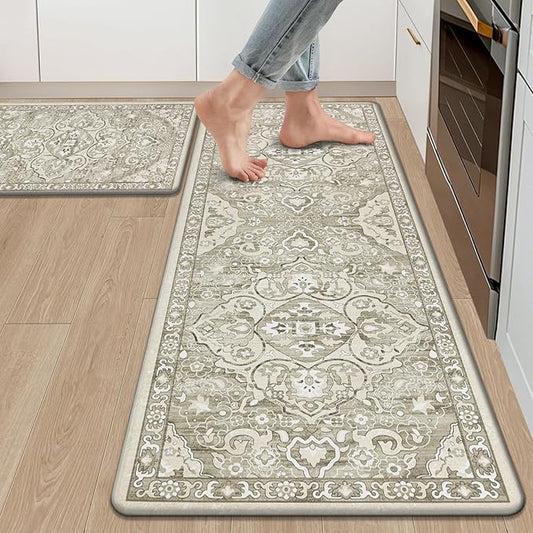 Ileading Anti Fatigue Kitchen Rugs Sets of 2 Cushioned Kitchen Mats for Floor Waterproof Kitchen Mat Set Non Slip Comfort Standing Mat for Kitchen, Office, Sink, Laundry