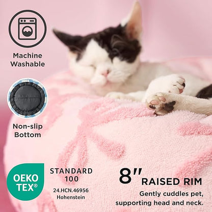 LE SURE Shown on TV Donut Large Dog Beds - Round Cat Beds Indoor Anti-Anxiety Calming Gift for Pets, Washable Home Decor Cute Beds with Jacquard Shaggy Plush & Anti Slip Bottom, 36 Inch, Pink Taffy