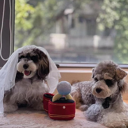 Valentines Dog Wedding Toy Engagement Plush Ring Box for Dog Birthday Gifts, Funny Plush Toys Squeaky Chew for Party Supplies