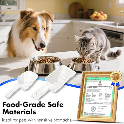 Food Scoop 2 PACK,2 Cup Capacity Dog Food Scoop With Measuring Lines For Dog, Puppy and Cat Coffee Bean Scoop, Flour Scoop (Small & Large White)