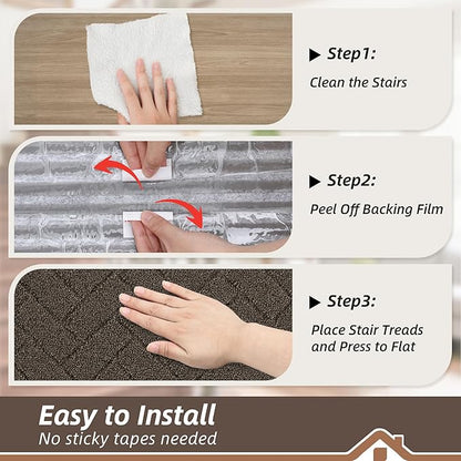 BEQHAUSE Edging Stair Treads for Wooden Steps 9" x 28", Non Slip Carpet Stair Treads Indoor Stair Runners, Soft Stair Rugs, Machine Washable, 100% Polyester, TPE Backing, 4pcs, Brown