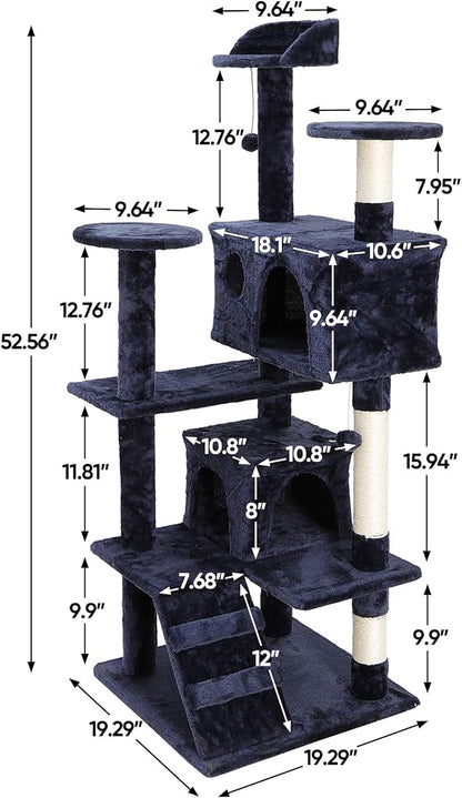 54 Inch Cat Tree Tower for Indoor Cats, Plush Multi-Level Cat Condo w/Padded Plush Perch,Scratching Post,Kittens Pet Play House,Blue