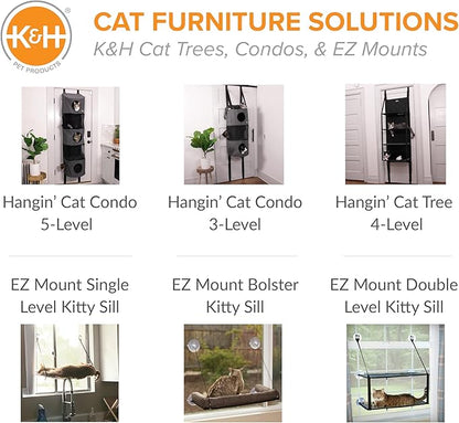 K&H Pet Products EZ Mount Kitty Face Cat Window Perch Bed, Sturdy Cat Window Hammock with Strong Suction Cups, Washable Sleeping Pad, Fits 30" W X 15" H Glass Spaces - Gray Kitty Face Design