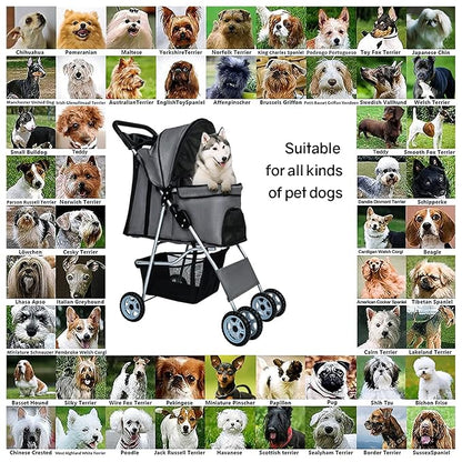 BestPet 4Wheels Pet Dog Stroller for Folding Lightweight Cat Travel Stroller with Cup Holder,Grey