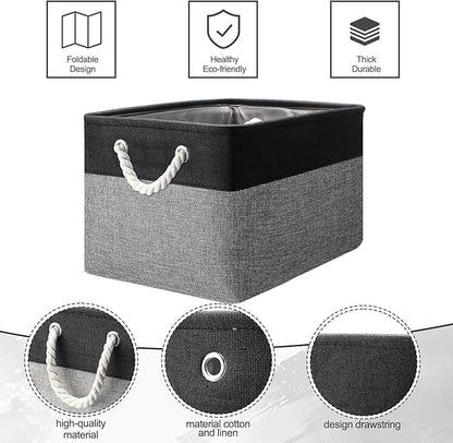 meekoo 8 Pack Collapsible Storage Bins Fabric Storage Bins Polyester Fabric Baskets with Handles Linen Closet Organizer for Shelf Home Closet Towels Toys(15 x 11 x 9.5 in,Black Gray)
