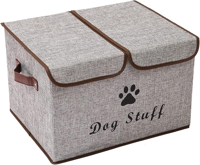 Dog toy box with lid dog storage organizer perfect basket for dog toys living room, playroom, closet, home organization and storage - LightGray